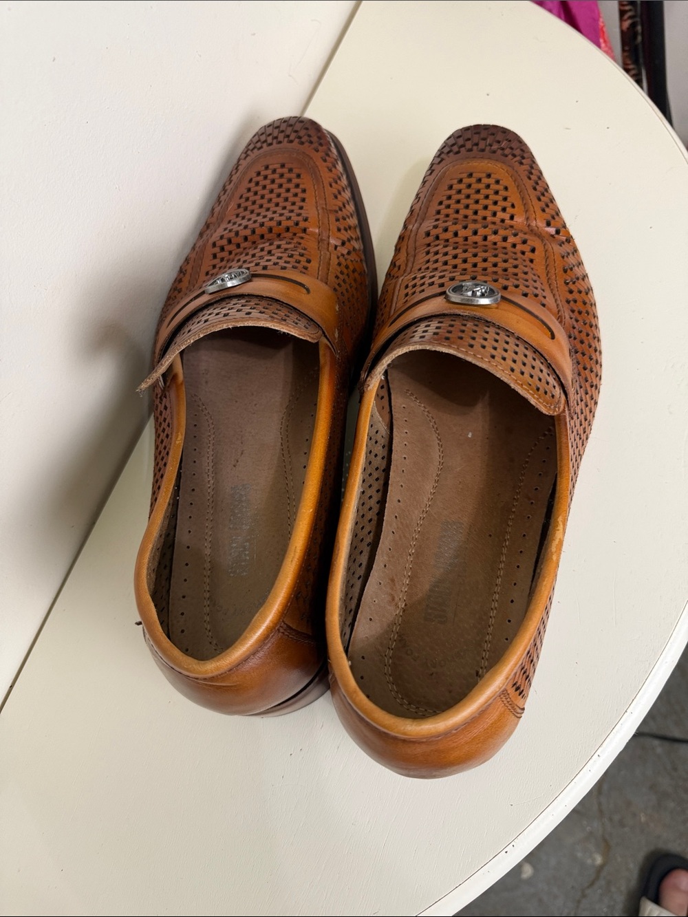 Stacy Adams Woven Leather Slip-On Loafers - Cognac Brown Size: 12 - Picture 11 of 12